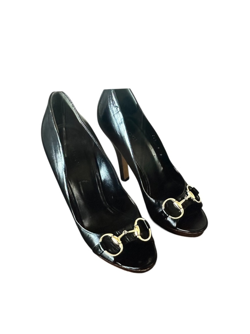 Authentic GUCCI Black Peep-Toe High Heels Size 7B - Picture 3 of 10